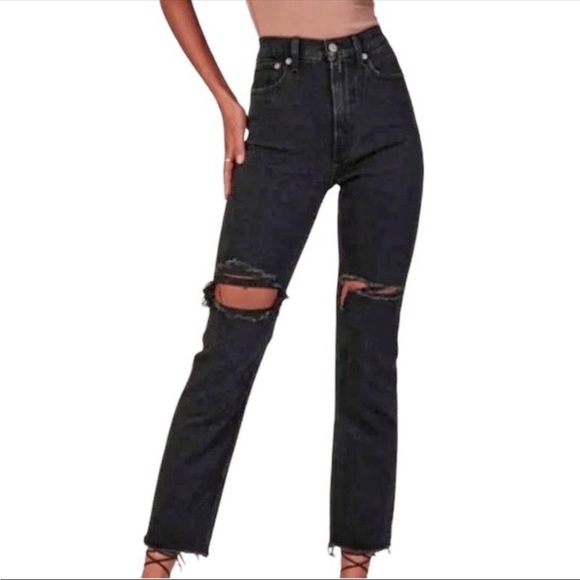 Abercrombie & Fitch Denim - NWT Abercrombie & Fitch Ankle Straight Ultra High Rise Black Raw Hem Womens 26 2